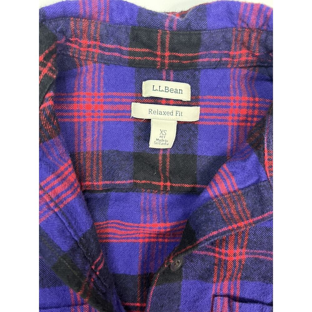 L.L.Bean Scotch Plaid Flannel Shirt Purple Red Size XSP Petite Outdoors Hiking - Picture 2 of 12